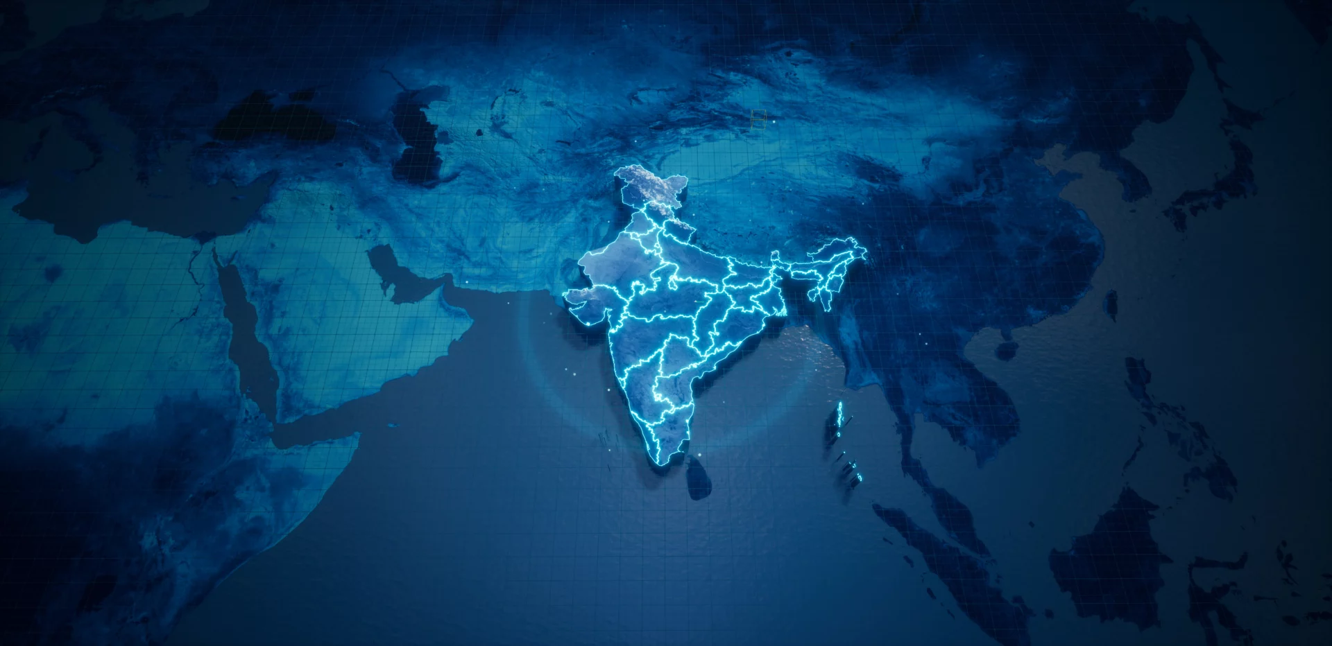 Capria Ventures - abstract geometric futuristic concept 3d map india with borders as scribble blue neon style 3d rendering 1