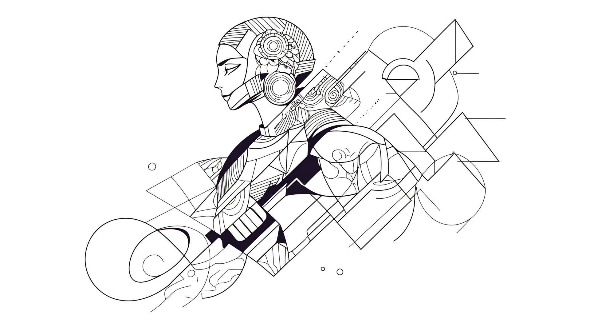 Capria Ventures - line art illustration cyborg woman geometric pattern nbg