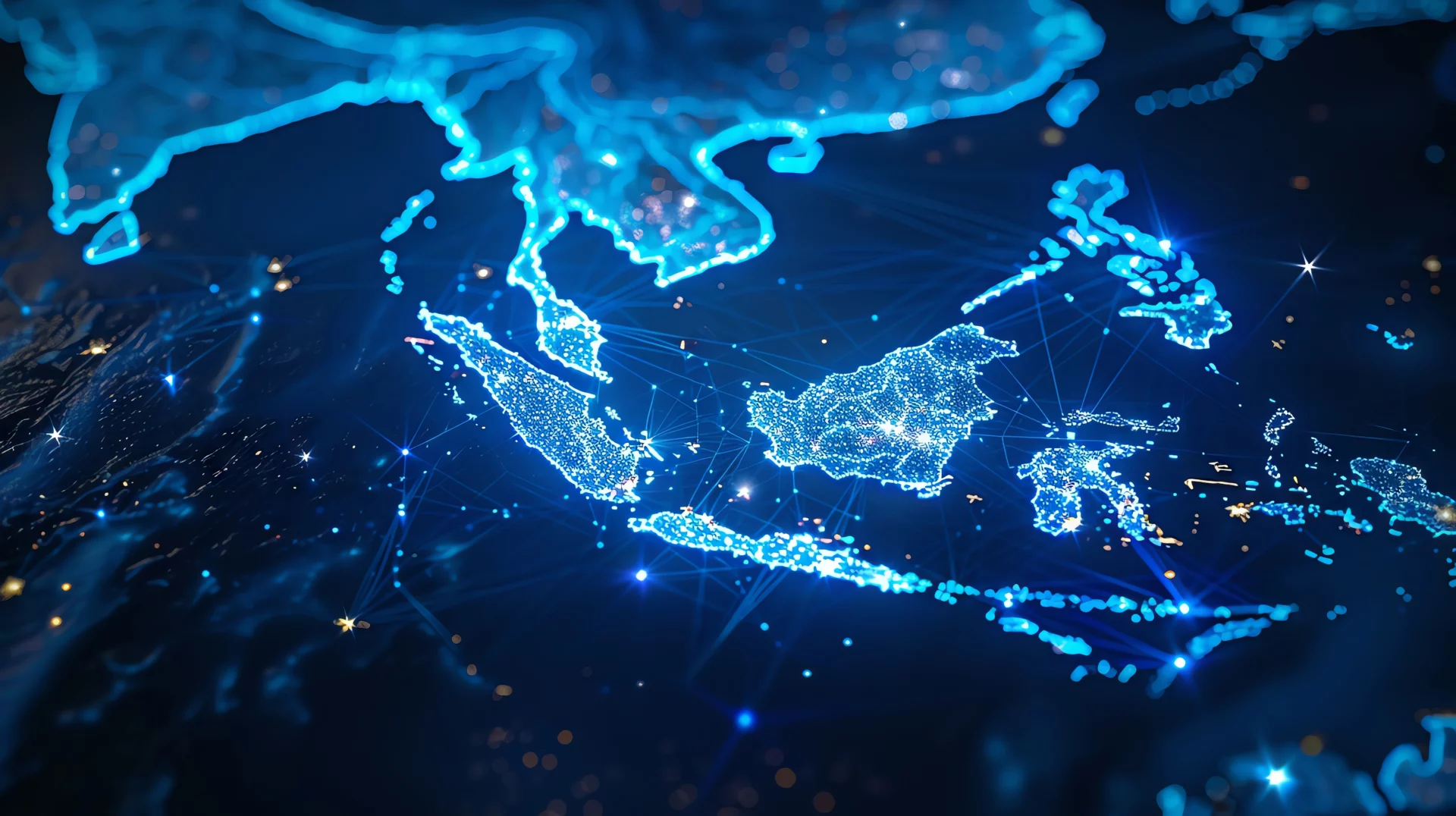 Capria’s Global South Learning – VC activity in LatAm, India, and Beyond 4 Capria Ventures - digital rendering southeast asia with glowing blue outline scattered points light