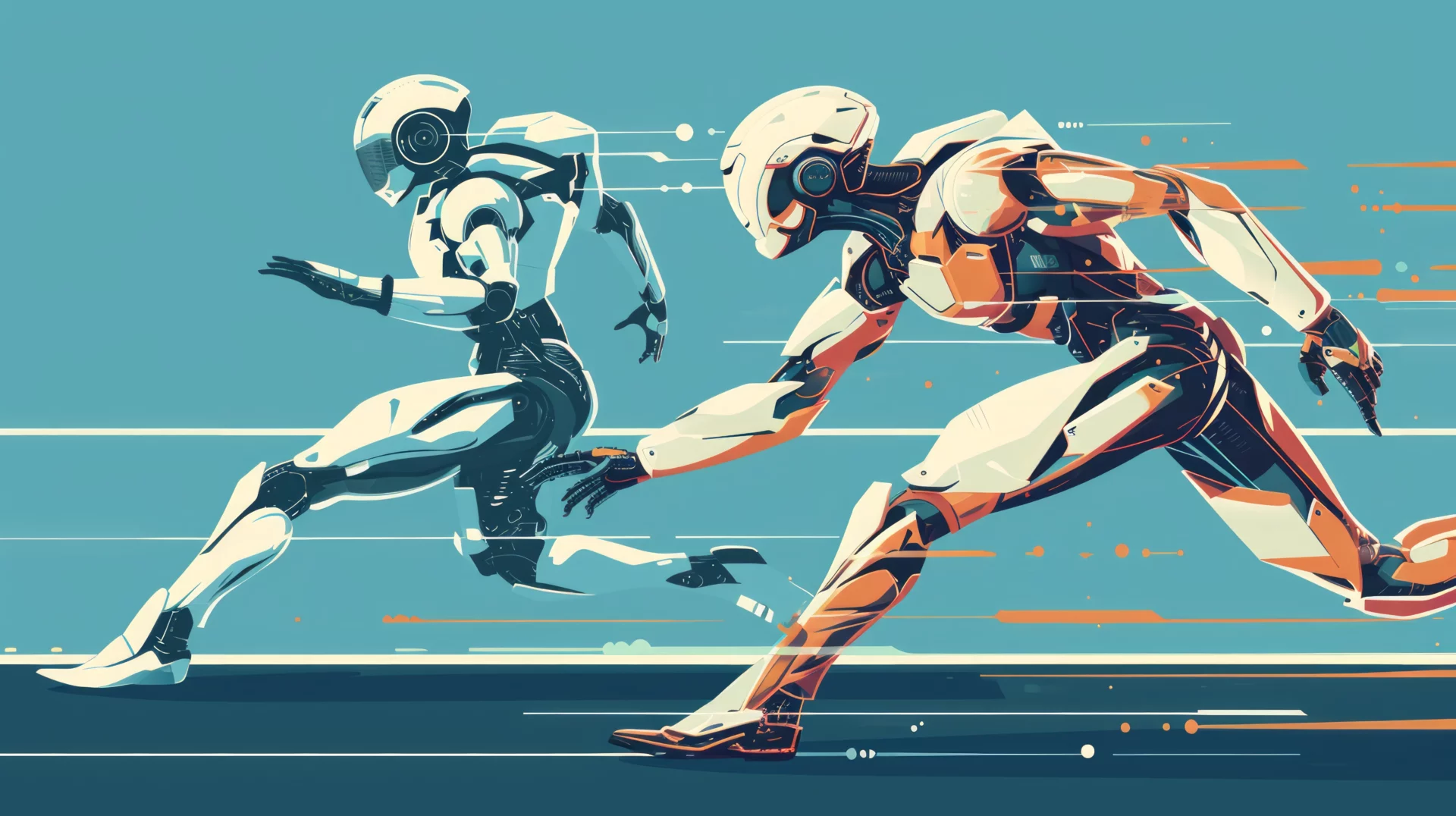 Capria Ventures - futuristic cyborgs running road illustration generative ai
